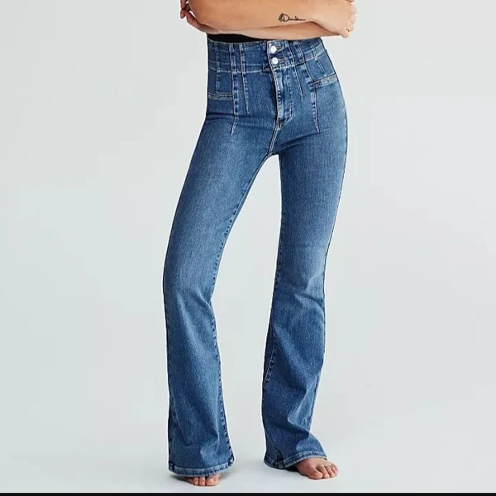 New We The Free People Jeans 33 Short 33S Jayde Flare Leg High Rise NWT 33"x32"